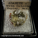 Mineral Specimen: Adamite with Calcite from Mapimi, Durango, Mexico Ex. A. Neely, 1960s Mineral Specimen: Adamite with Calcite from Mapimi, Durango, Mexico Ex. A. Neely, 1960s
