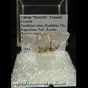 Mineral Specimen: Calcite: Butterfly Twinned Crystals from Kushikino mine, Kushikino city, Kagoshima Pref., Kyushu Region, Japan, Ex. E. Morales, from W. D. Crhistianson, Canada, 1983 Mineral Specimen: Calcite: Butterfly Twinned Crystals from Kushikino mine, Kushikino city, Kagoshima Pref., Kyushu Region, Japan, Ex. E. Morales, from W. D. Crhistianson, Canada, 1983