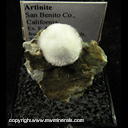 Mineral Specimen: Artinite from San Benito Co., California, Ex. E. Morales, from Roberts Minerals, Tucson show, 1981 Mineral Specimen: Artinite from San Benito Co., California, Ex. E. Morales, from Roberts Minerals, Tucson show, 1981