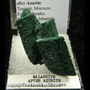Mineral Specimen: Malachite Pseudomorph after Azurite from Touissit, Morocco, Ex. E. Morales, from Perky Minerals, Tucson show, 1983 Mineral Specimen: Malachite Pseudomorph after Azurite from Touissit, Morocco, Ex. E. Morales, from Perky Minerals, Tucson show, 1983