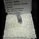 Mineral Specimen: Cordierite variety: Iolite from Coraci, Minas Gerais, Brazi, Ex, Josie Middleton, Ex. Hawthorneden Mineral Specimen: Cordierite variety: Iolite from Coraci, Minas Gerais, Brazi, Ex, Josie Middleton, Ex. Hawthorneden