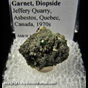Mineral Specimen: Grossular Garnet variety: Chromian, Diopside from Jeffrey Quarry, Asbestos, Quebec, Canada, 1970s Mineral Specimen: Grossular Garnet variety: Chromian, Diopside from Jeffrey Quarry, Asbestos, Quebec, Canada, 1970s