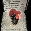 Mineral Specimen: Rhodochrosite, Quartz, Sulphides from Blue Moon Pocket, Main Stope, Sweet Home Mine, Alma District, Colorado, June, 1996 Mineral Specimen: Rhodochrosite, Quartz, Sulphides from Blue Moon Pocket, Main Stope, Sweet Home Mine, Alma District, Colorado, June, 1996