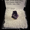Mineral Specimen: Fluorite from Blue Moon Pocket, Main Stope, Sweet Home Mine, Alma District, Colorado, June, 1996 Mineral Specimen: Fluorite from Blue Moon Pocket, Main Stope, Sweet Home Mine, Alma District, Colorado, June, 1996
