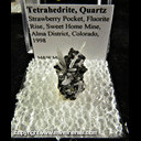 Mineral Specimen: Tetrahedrite, Quartz from Strawberry Pocket, Fluorite Rise, Sweet Home Mine, Alma District, Colorado, 1998 Mineral Specimen: Tetrahedrite, Quartz from Strawberry Pocket, Fluorite Rise, Sweet Home Mine, Alma District, Colorado, 1998