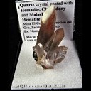 Mineral Specimen: Quartz crystal coated with Hematite, Chalcedony, Malachite on Hemaite from Mina el Cobre, Concepcion del Oro, Zacatecas, Mexico, Ex. Norm Woods Mineral Specimen: Quartz crystal coated with Hematite, Chalcedony, Malachite on Hemaite from Mina el Cobre, Concepcion del Oro, Zacatecas, Mexico, Ex. Norm Woods