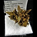 Mineral Specimen: Calcite (a few crystals are iridescent) from Pony Express Mine, Gold Hill Dist., Ouray Co., Colorado, Ex. Norm Woods, 1992 Mineral Specimen: Calcite (a few crystals are iridescent) from Pony Express Mine, Gold Hill Dist., Ouray Co., Colorado, Ex. Norm Woods, 1992