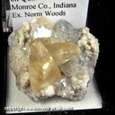 Mineral Specimen: Calcite and Celestine on Quartz from Monroe Co., Indiana, Ex. Norm Woods Mineral Specimen: Calcite and Celestine on Quartz from Monroe Co., Indiana, Ex. Norm Woods