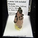 Mineral Specimen: Chalcopyrite on Calcite with included Hematite from Pea Ridge Mine, Sullivan, Iron Co., Misssouri, Ex. Norm Woods Mineral Specimen: Chalcopyrite on Calcite with included Hematite from Pea Ridge Mine, Sullivan, Iron Co., Misssouri, Ex. Norm Woods