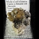 Mineral Specimen: Pyrite on and included in Calcite on Dolomite with Marcasite from Grant Quarry, Gloucester Twp., Ottawa, Ontario, Canada, Ex. Norm Woods