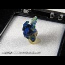 Mineral Specimen: Linarite, Brochantite, Barite from Bingham, Socorro Co., New Mexico, Ex. Norm Woods Mineral Specimen: Linarite, Brochantite, Barite from Bingham, Socorro Co., New Mexico, Ex. Norm Woods