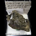 Mineral Specimen: Pyrite on and included in Calcite on massive Pyrite from Leonard Mine, Butte, Silver Bow Co., Montana, Collected 1968, Ex. Norm Woods