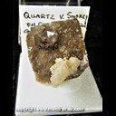 Mineral Specimen: Smoky Quartz, 2nd generation Calcite and micro Chalcopyrite on Calcite from Blackstone mine, Lovilia area, Monroe Co., Iowa, Ex. Norm Woods