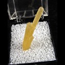 Mineral Specimen: Calcite Stalactite from Kushikino mine, Ichikikushikino City, Kagoshima Prefecture, Japan, Ex. E. Morales from Carousel Gem & Minerals, Seton Hall Show, Aug. 1982 Mineral Specimen: Calcite Stalactite from Kushikino mine, Ichikikushikino City, Kagoshima Prefecture, Japan, Ex. E. Morales from Carousel Gem & Minerals, Seton Hall Show, Aug. 1982
