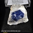 Mineral Specimen: Lazurite crystal in Marble with Pyrite from Kockcha Valley, Badakhshan, Afghanistan, Ex. Norm Woods Mineral Specimen: Lazurite crystal in Marble with Pyrite from Kockcha Valley, Badakhshan, Afghanistan, Ex. Norm Woods