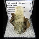 Mineral Specimen: Calcite on Pyrite Psuedomorph cast after Calcite with minor Malachite from Sweetwater Mine, Reynolds Co., Missouri, Ex. Norm Woods Mineral Specimen: Calcite on Pyrite Psuedomorph cast after Calcite with minor Malachite from Sweetwater Mine, Reynolds Co., Missouri, Ex. Norm Woods