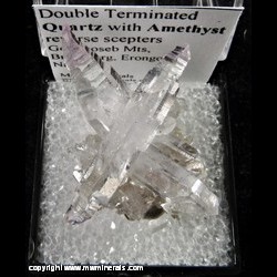 Mineral Specimen: Quartz, Double Terminated with Amethyst Reverse Scepters from Goboboseb Mountains, Brandberg Area, Erongo Region, Namibia Mineral Specimen: Quartz, Double Terminated with Amethyst Reverse Scepters from Goboboseb Mountains, Brandberg Area, Erongo Region, Namibia