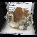 Mineral Specimen: Fluorite (fluoresces yellow under UV), Calcite from Pint's Quarry, Raymond, Blackhawk Co., Iowa, Ex. Norm Woods