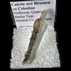 Mineral Specimen: Calcite and Bitumen on Celestine from Holloway Quarry, Berlin Twp., Monroe Co., Michigan
