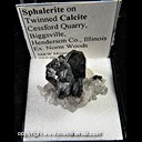 Mineral Specimen: Spalerite on Twinned Calcite from Cessford Quarry, Dallas City, Hancock Co., Illinois, Ex. Norm Woods Mineral Specimen: Spalerite on Twinned Calcite from Cessford Quarry, Dallas City, Hancock Co., Illinois, Ex. Norm Woods