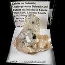 Mineral Specimen: Calcite on Dolomite,Chalcopyrite on Dolomite and Calcite and included in Calcite from Black Rock, Lawrence County Zinc Mining District, Lawrence Co., Arkansas, Ex. Norm Woods