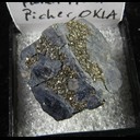 Mineral Specimen: Pyrite on Galena from Picher field, Tri-state district, Ottawa Co., Oklahoma, Ex. Norm Woods