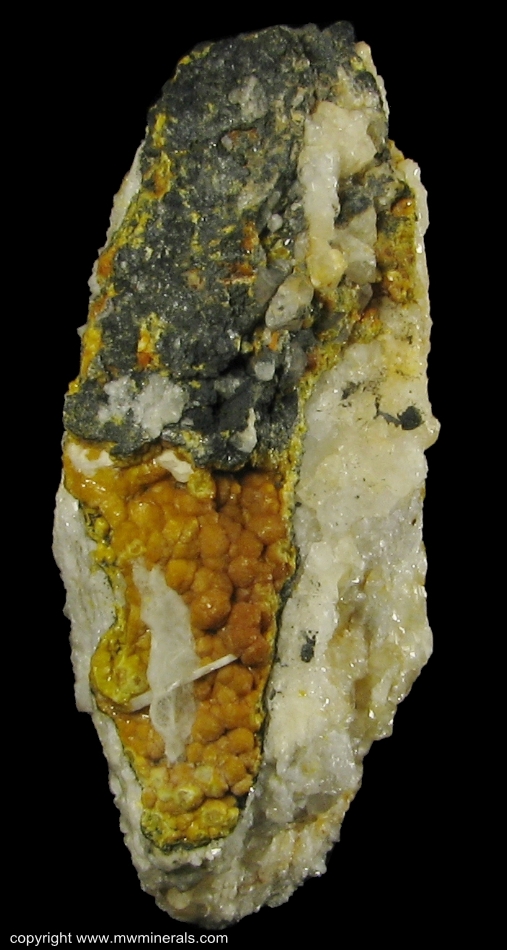 Mineral Specimen: Mimetite variety: Campylite from Dry Gill Mine, Caldbeck Fells, Cumberland, Cumbria, England