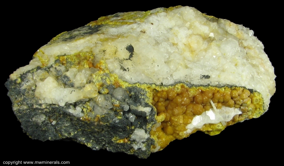 Mineral Specimen: Mimetite variety: Campylite from Dry Gill Mine, Caldbeck Fells, Cumberland, Cumbria, England