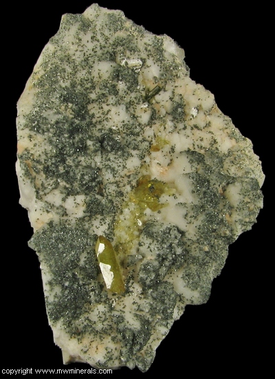 Mineral Specimen: Titanite Twin and Chlorite on Adularia from Warren Brothers Quarry, Acushnet, Bristol Co., Massachusetts, USA