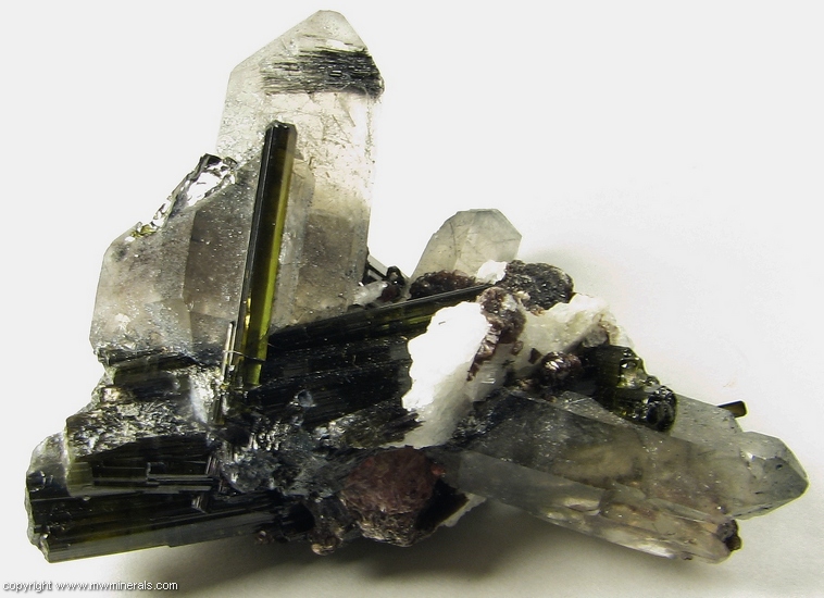 Mineral Specimen: Tourmaline, Quartz, Lepidolite, Albite and Fluorapatite from Pederneira Mine, Sao Jose da Safira, Minas Gerais, Brazil