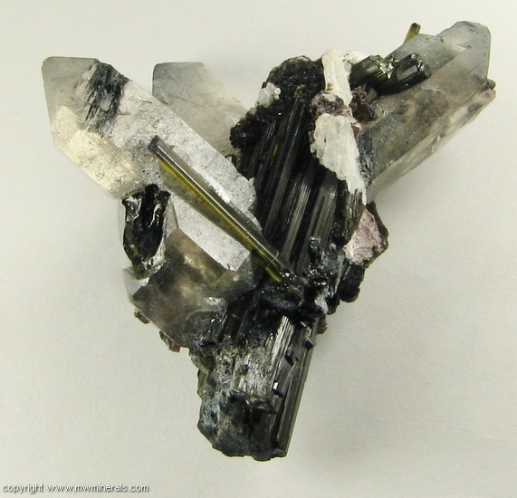Mineral Specimen: Tourmaline, Quartz, Lepidolite, Albite and Fluorapatite from Pederneira Mine, Sao Jose da Safira, Minas Gerais, Brazil