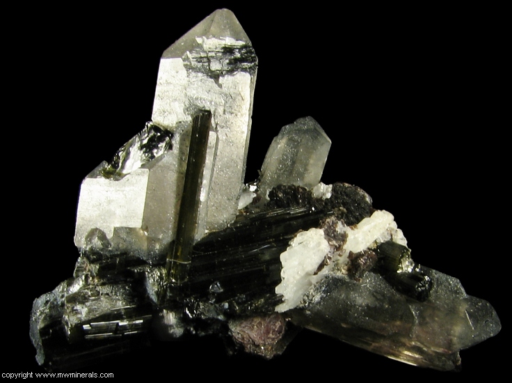 Mineral Specimen: Tourmaline, Quartz, Lepidolite, Albite and Fluorapatite from Pederneira Mine, Sao Jose da Safira, Minas Gerais, Brazil