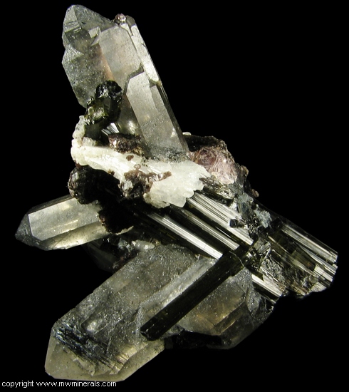 Mineral Specimen: Tourmaline, Quartz, Lepidolite, Albite and Fluorapatite from Pederneira Mine, Sao Jose da Safira, Minas Gerais, Brazil