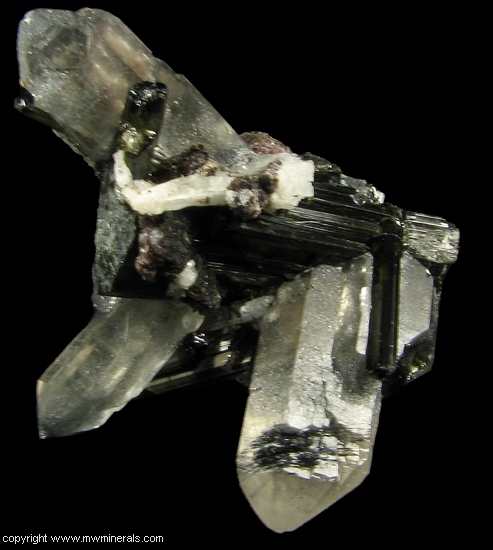 Mineral Specimen: Tourmaline, Quartz, Lepidolite, Albite and Fluorapatite from Pederneira Mine, Sao Jose da Safira, Minas Gerais, Brazil