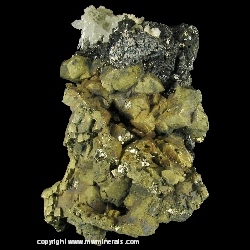 Minerals Specimen: Chalcopyrite, Pyrite, Sphalerite, Galena and Quartz from Madan District, Southern Rodope Mountains, Bulgaria