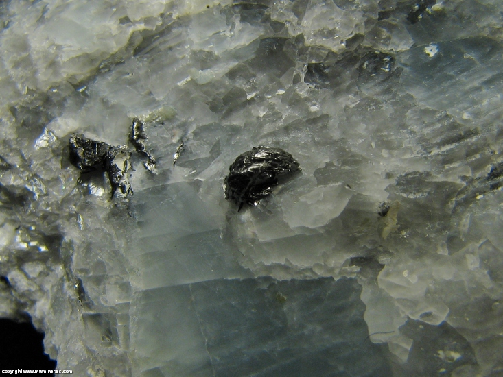 Mineral Specimen: Graphite Crystals included in Blue Calcite from Lake Bonaparte, Harrisville, Lewis County, New York