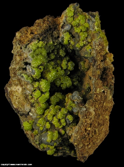 Mineral Specimen: Pyromorphite and Mottramite from Hardshell Mine, Hardshell Gulch, Harshaw, Patagonia Mts, Santa Cruz Co., Arizona, USA