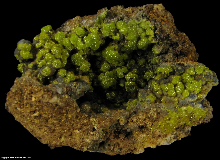 Mineral Specimen: Pyromorphite and Mottramite from Hardshell Mine, Hardshell Gulch, Harshaw, Patagonia Mts, Santa Cruz Co., Arizona, USA