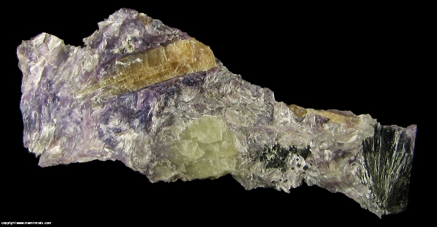 Mineral Specimen: Charoite with Tinaksite  and Aegirine from Irkutskii area, Murunskii Massif, Chara and Tokko Rivers Confluence, Aldan Shield, Irkutskaya Oblast', Prebaikalia, Eastern-Siberian Region, Russia