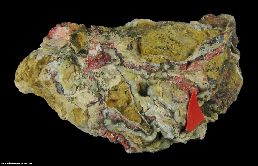 Mineral Specimen: Wattersite and Edoylerite with Cinnabar from Clear Creek claim, Picacho Peak, New Idria District, Diablo Range, San Benito Co., California, USA