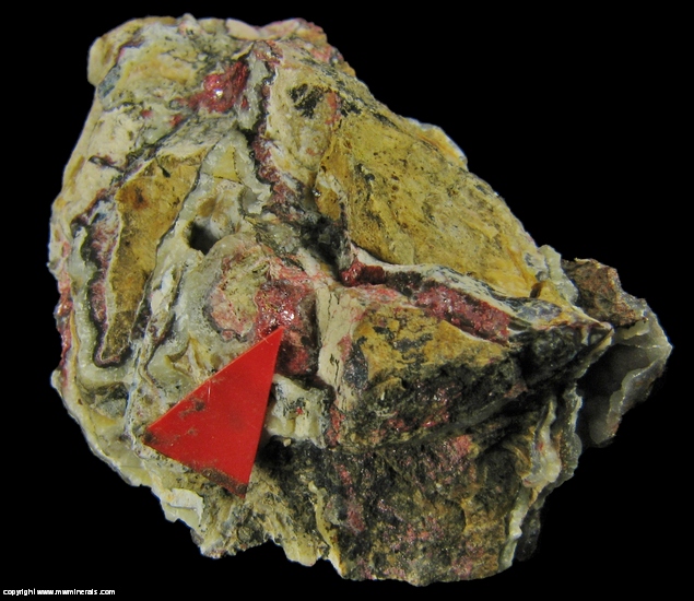 Mineral Specimen: Wattersite and Edoylerite with Cinnabar from Clear Creek claim, Picacho Peak, New Idria District, Diablo Range, San Benito Co., California, USA