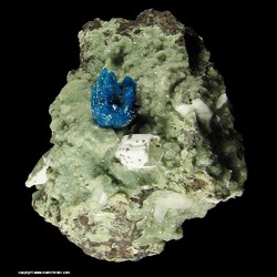 Mineral Specimen: Cavansite on Green Stilbite from Wagholi Quarry, Wagholi, Pune District (Poonah District), Maharashtra, India