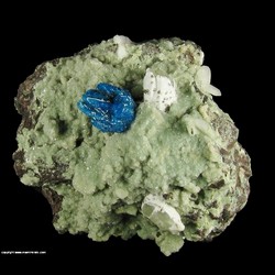 Mineral Specimen: Cavansite on Green Stilbite from Wagholi Quarry, Wagholi, Pune District (Poonah District), Maharashtra, India