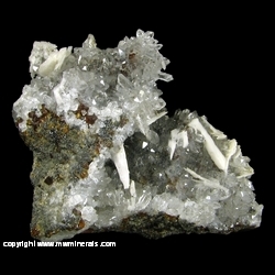 Minerals Specimen: Barite on Quartz over Andradite Garnet and Sphalerite from El Mochito Mine, El Mocho, Santa Barbara Department, Honduras Minerals Specimen: Barite on Quartz over Andradite Garnet and Sphalerite from El Mochito Mine, El Mocho, Santa Barbara Department, Honduras
