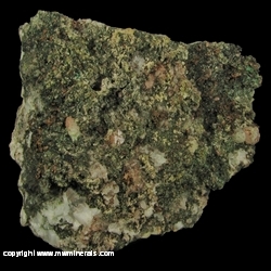 Minerals Specimen: Pumpellyite-Mg, Copper, Calcite with included Copper, Quartz and Microcline in Amygdule Basalt from Keweenaw Couny, Michigan, USA Minerals Specimen: Pumpellyite-Mg, Copper, Calcite with included Copper, Quartz and Microcline in Amygdule Basalt from Keweenaw Couny, Michigan, USA