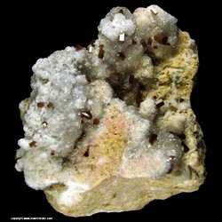Mineral Specimen: Vanadinite on Calcite from Mina San Carlos, Chihuahua, Mexico
