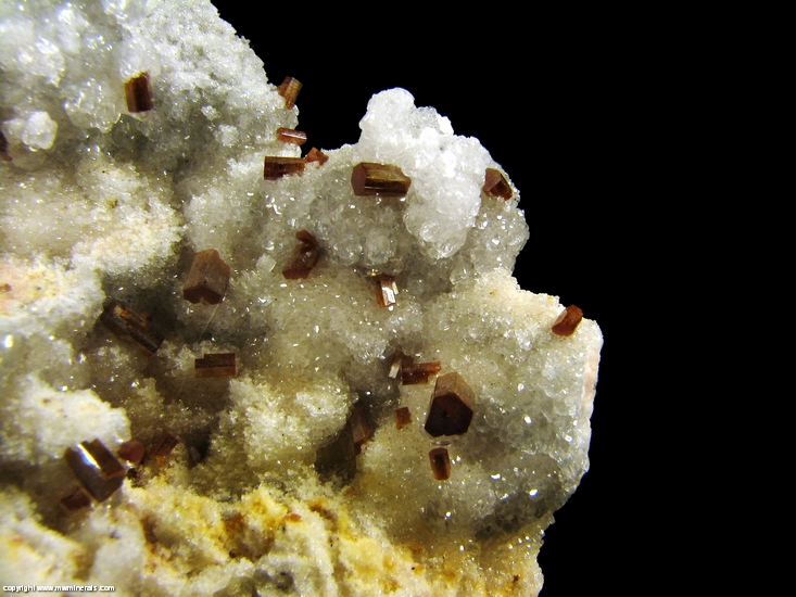 Mineral Specimen: Vanadinite on Calcite from Mina San Carlos, Chihuahua, Mexico