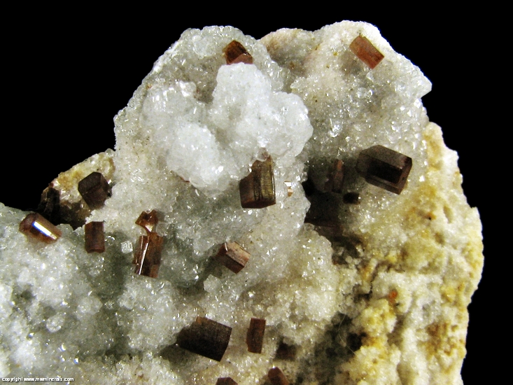 Mineral Specimen: Vanadinite on Calcite from Mina San Carlos, Chihuahua, Mexico