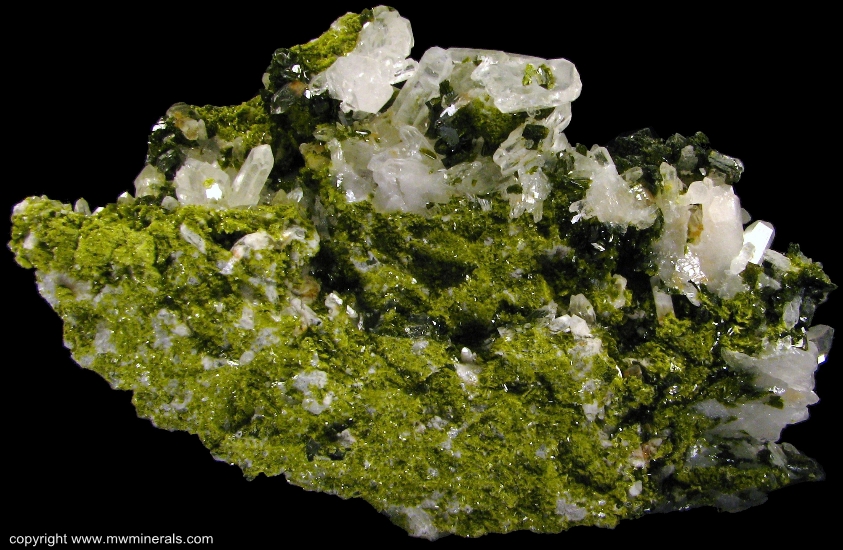 Mineral Specimen: Epidote on Quartz from Xichang Mine, Xichang County, Liangshan Autonomous Prefecture, Sichuan Province, China
