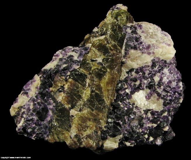 Mineral Specimen: Fluorapatite, Fluorite, Apatite, Augite from Cardiff Uranium Mine, Cardiff Township, Haliburton County, Ontario, Canada